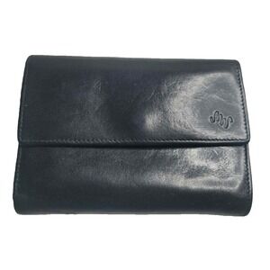 Monsac Black Leather Tri-Fold Wallet Credit Card Holder